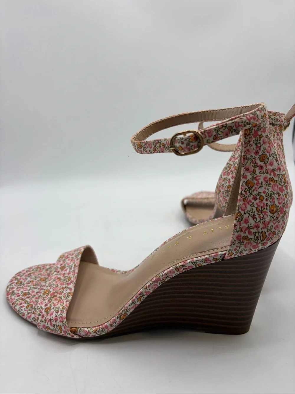 Floral Pink Ankle-Strap Wedge Sandals Size 8